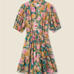 Trovata Birds of paradise dress. Ruffled collar, self drawstring. Quality cotton